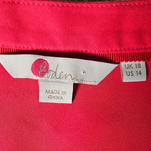 Boden Pleated Ruffle Bright Pink Button up Blouse Stand up Collar Size 14 - Picture 5 of 10